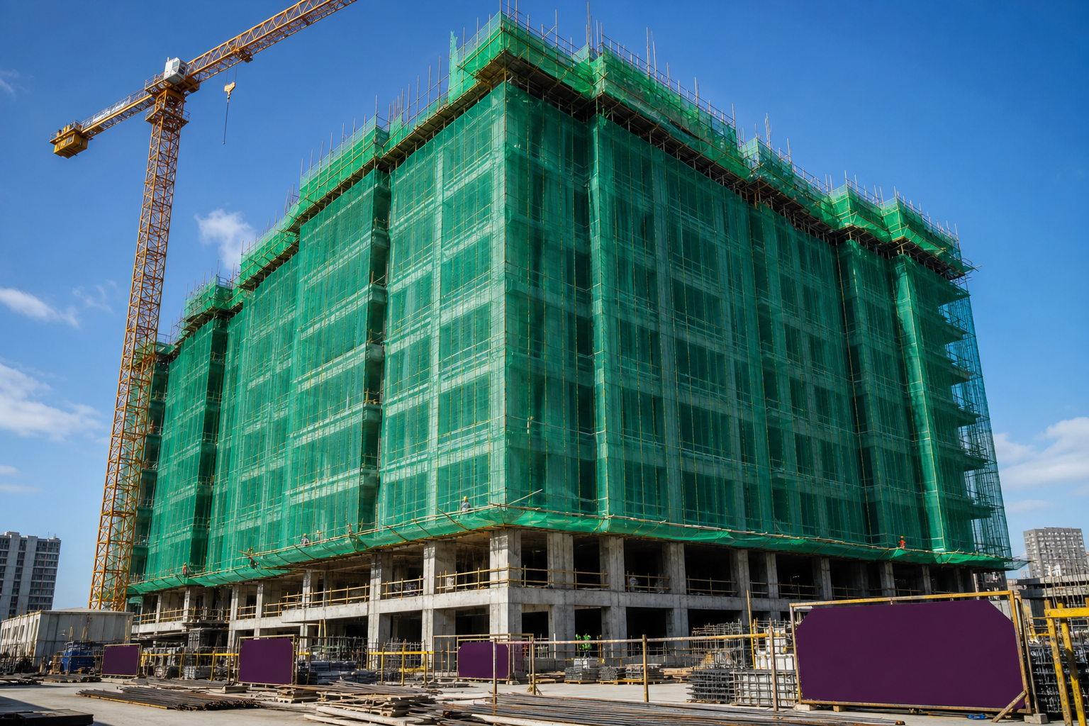 Green construction safety net around a building project
