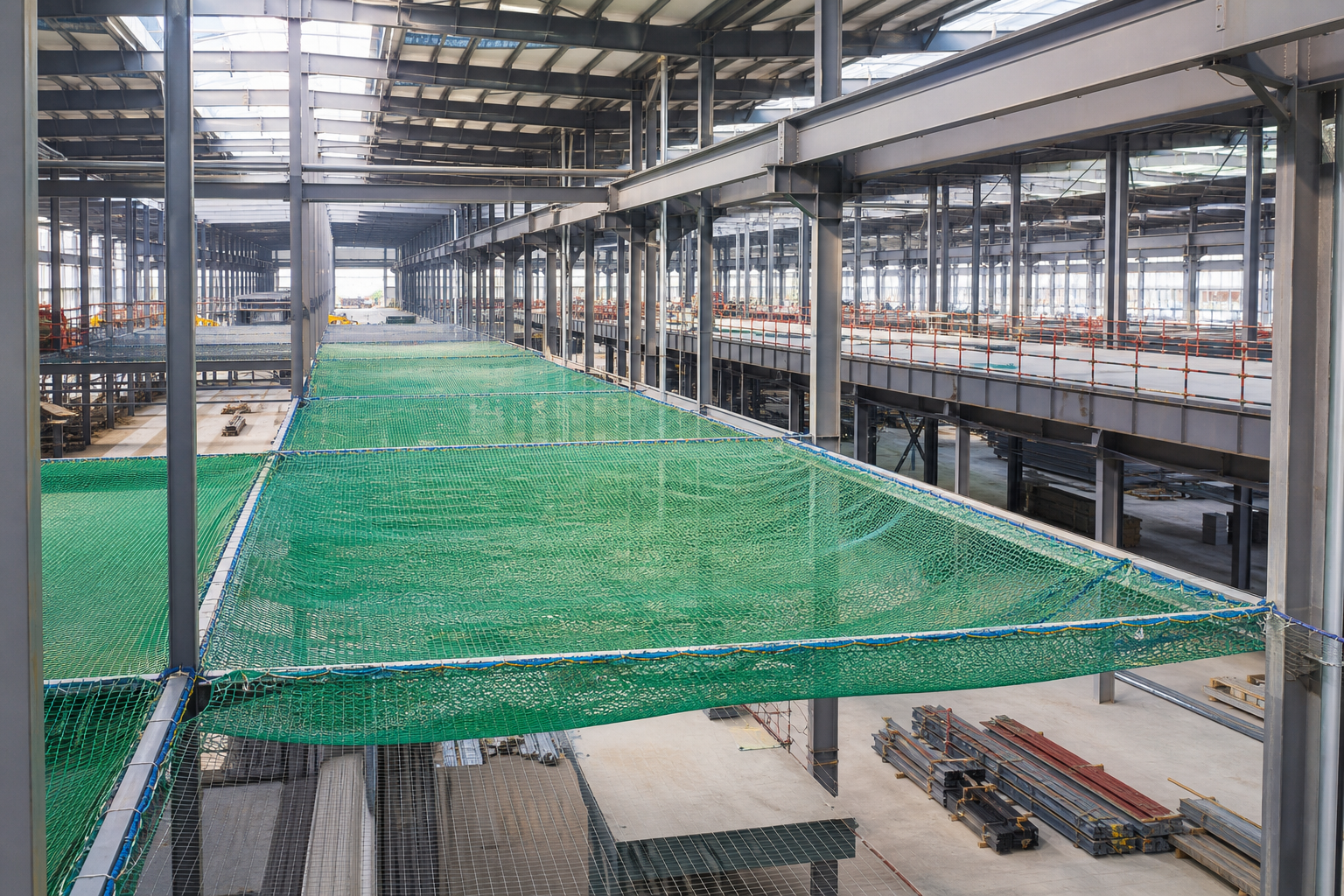 High-rise construction safety net at elevated slab edges