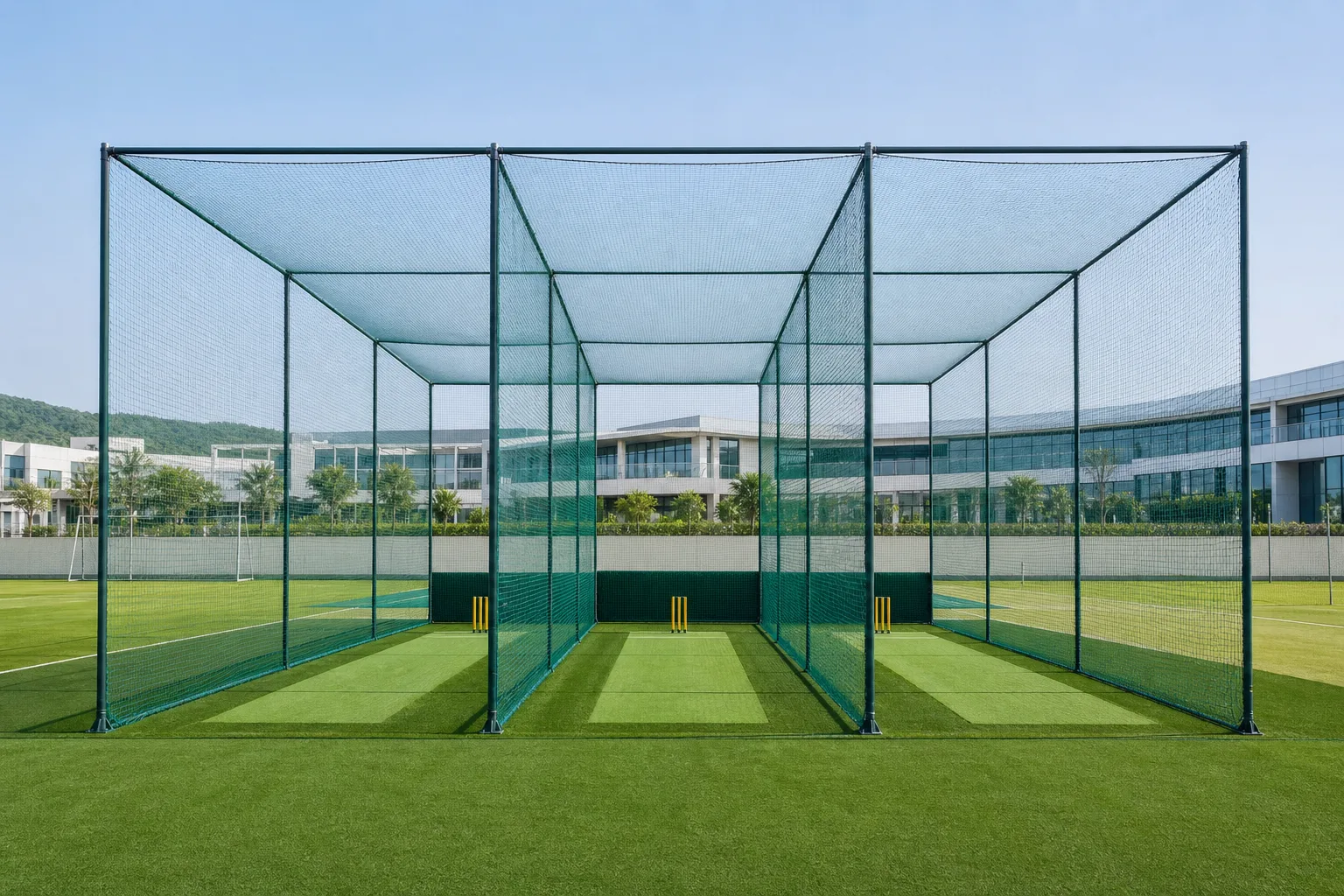 Outdoor cricket academy practice-net lanes