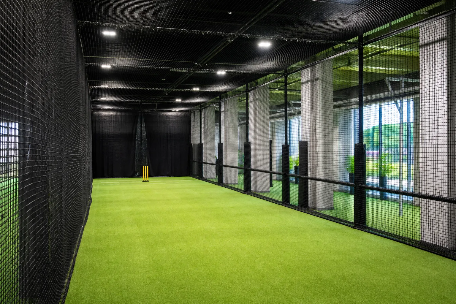 Indoor cricket turf enclosed with HDPE netting